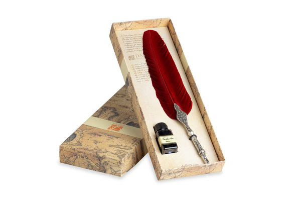 Writing set with red feather pen Tribal