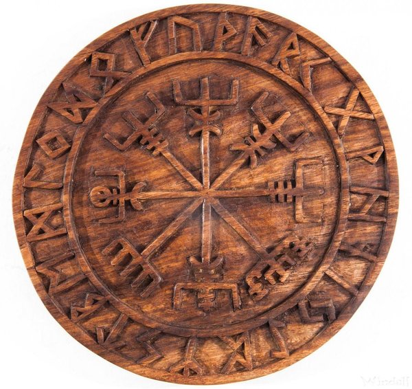 Wikinger Kompass mit Futhark Vegvesir braun groß 40cm